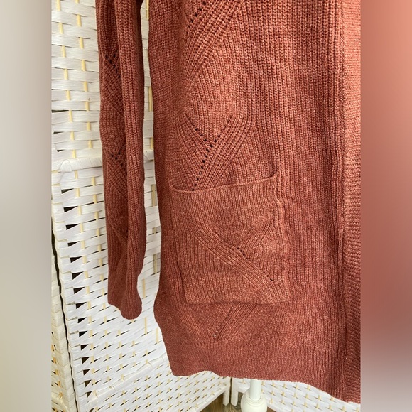 NWT Hem & Thread Rust Cable Knit Cardigan Deep Front Pockets with Shoelace Back - Picture 5 of 14
